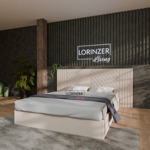 Soft Velvet Neutral Upholstered Hotel Bed Frame with Ottoman Storage Lorinzer Living