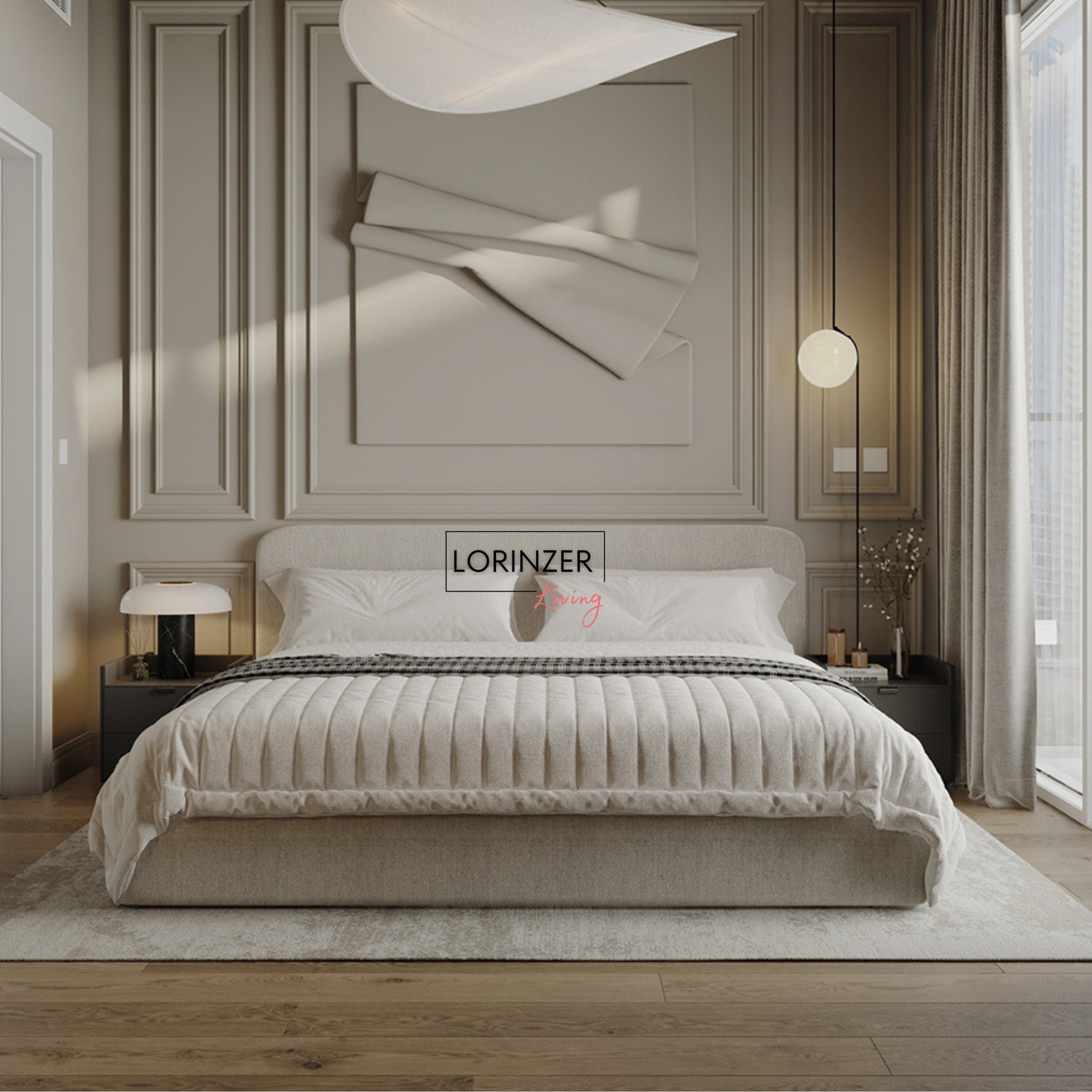 Ella Boucle Bed Frame With Ottoman Storage Lorinzer living