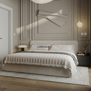 Ella Boucle Bed Frame With Ottoman Storage Lorinzer living