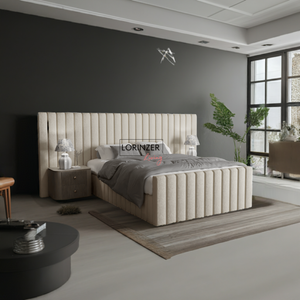 Lisbon Tall & Wide Panel Headboard Bed Frame with Ottoman Option Lorinzer Living