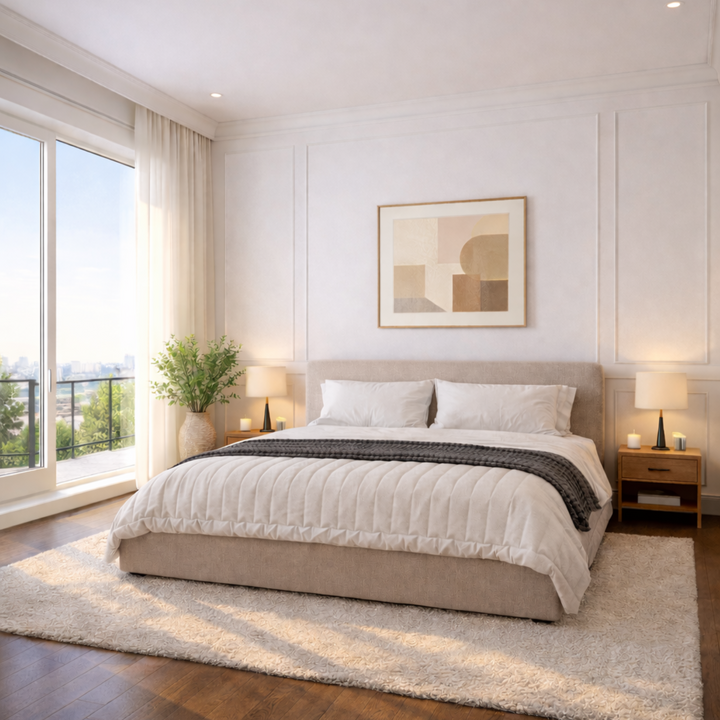 Ella  Boucle Bed Frame With Ottoman Storage