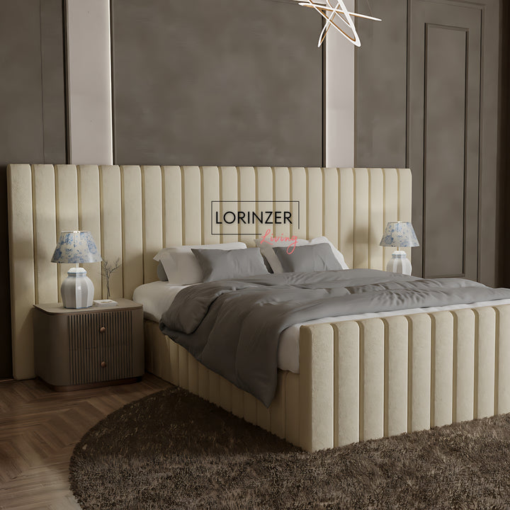 Lisbon Tall & Wide Panel Headboard Bed Frame with Ottoman Option