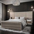 Seattle Cream tall and wide panel headboard bed, Wide Headboard Bed, New Bed, Chesterfield Bed, Extended Headboard Bed, Fabric Bed, Upholstered Bed, Cream Bed, Tall headboard Bed