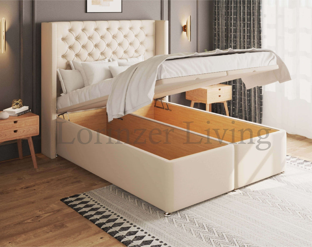 Ethena Cream ottoman winged bed | Lorinzer Living