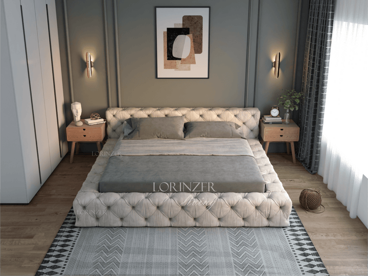 Zegna Park Lane Cream Chesterfield Bed | Lorinzer Living